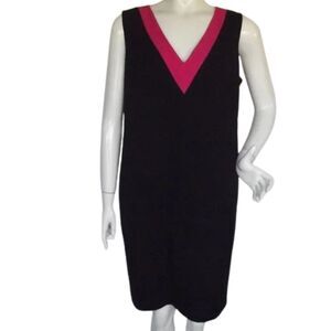 CALVIN KLEIN Dress, 14, Black/Pink V-Neck, Sleeveless,  Zipper, Career